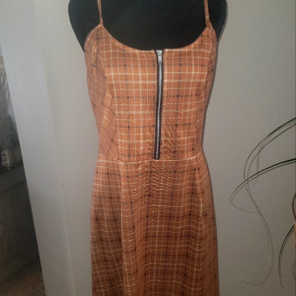 Y2K - No Boundaries Brown Plaid Midi Dress with Zipper